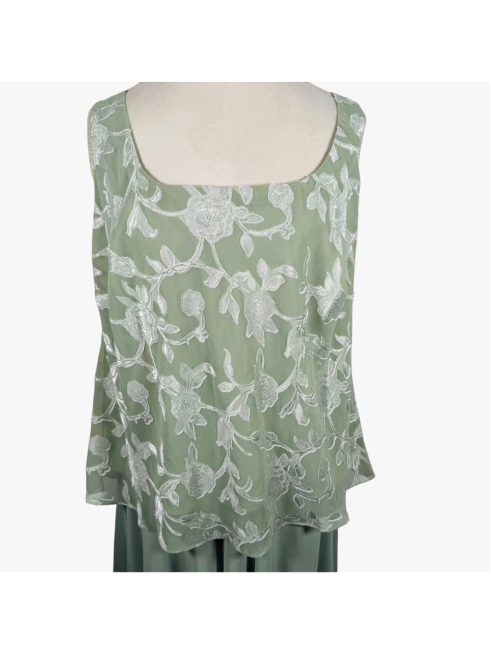 Alex Evenings Mother of the Bride Twin Skirt Set Green Embroidered Chiffon 1X - Picture 4 of 14